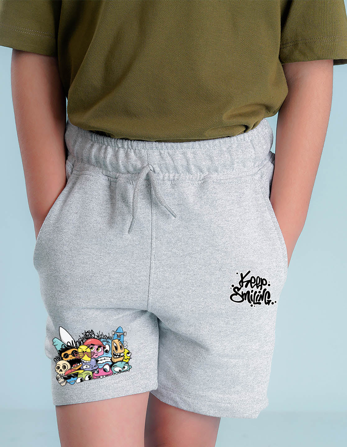 Nusyl Boys Grey Keep Smiling Text Printed Shorts