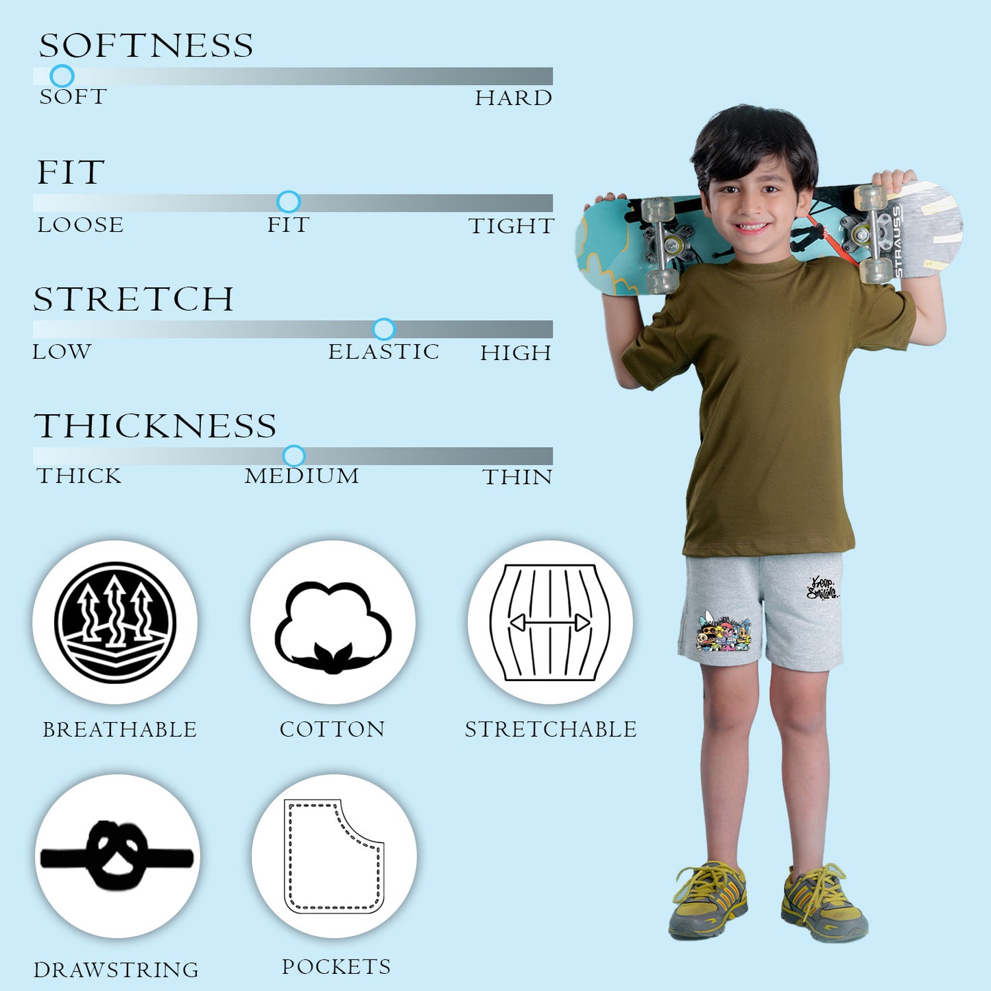 Nusyl Boys Grey Keep Smiling Text Printed Shorts