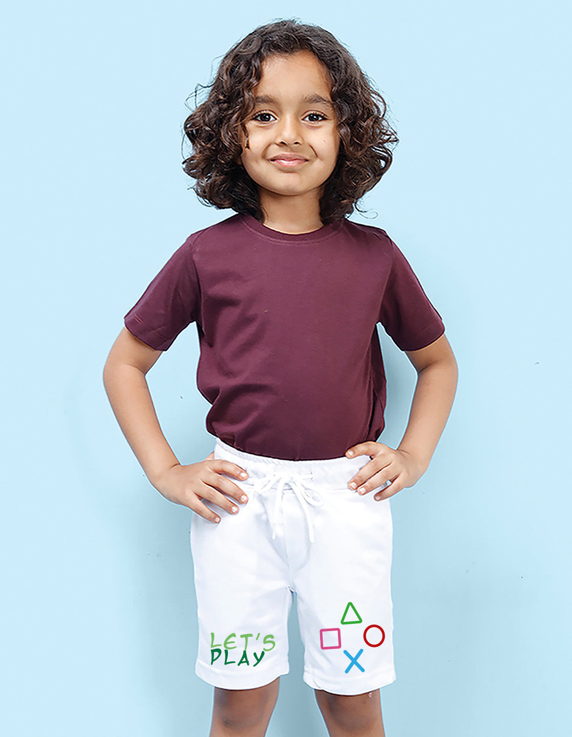 Nusyl Boys White Let's Play Text Printed Shorts