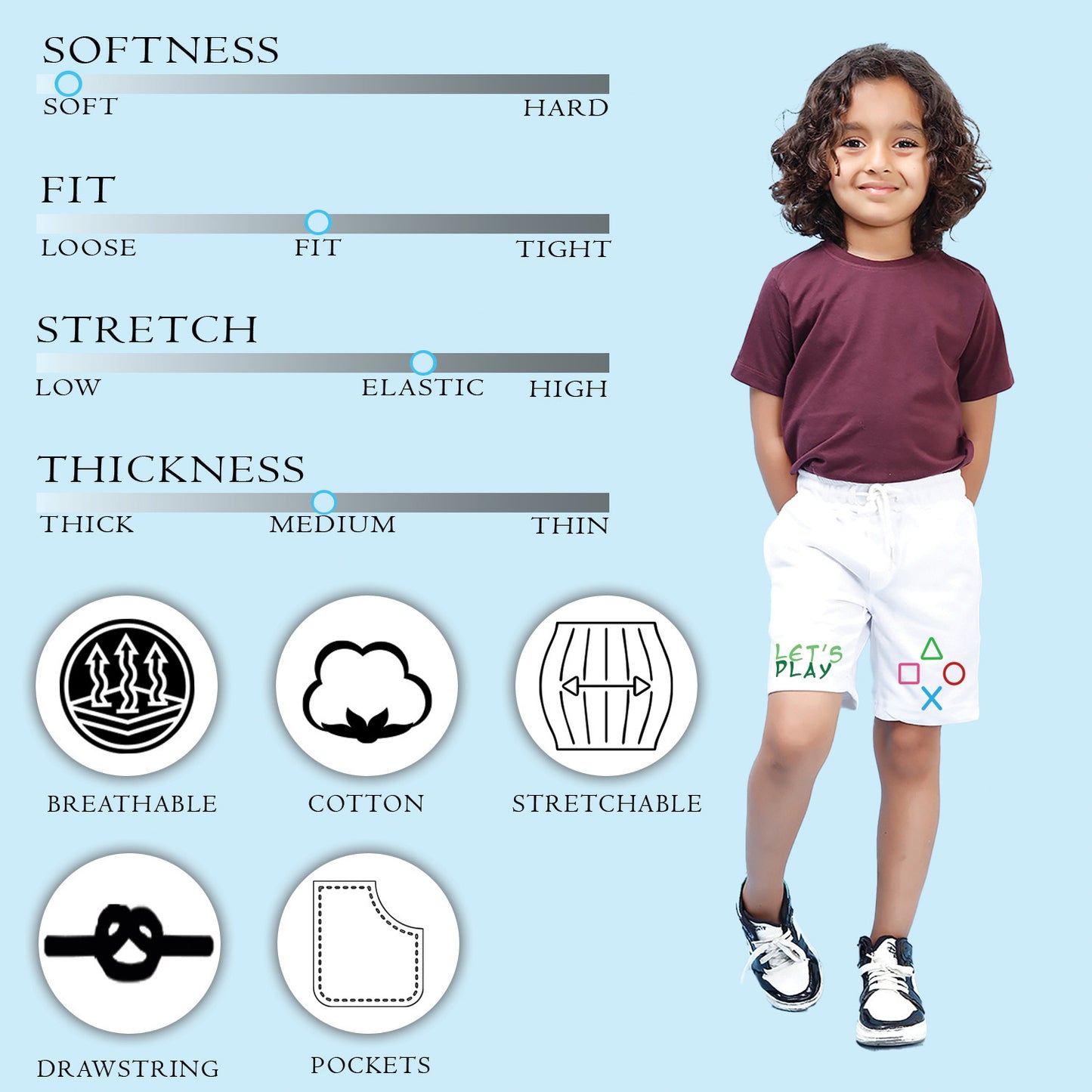 Nusyl Boys White Let's Play Text Printed Shorts