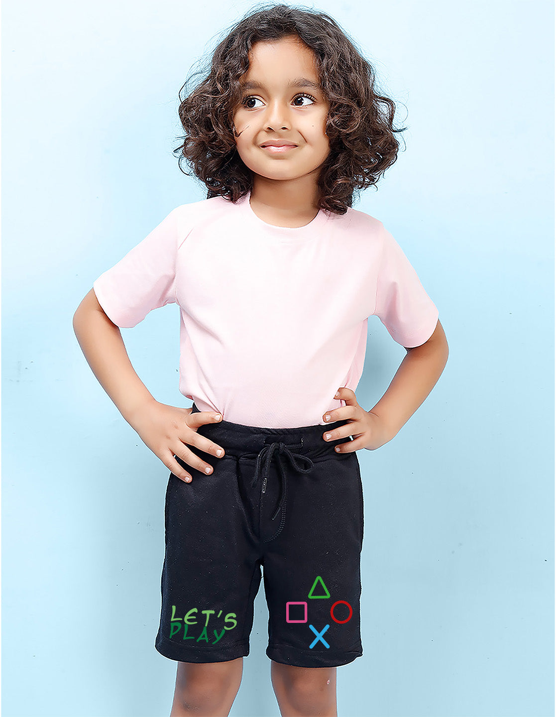 Nusyl Boys Black Let's Play Text Printed Shorts