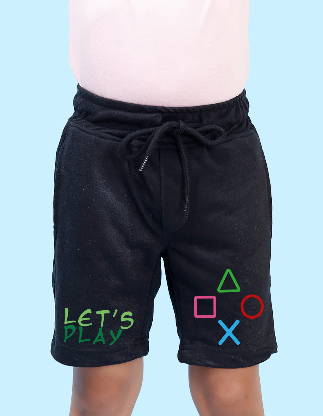 Nusyl Boys Black Let's Play Text Printed Shorts