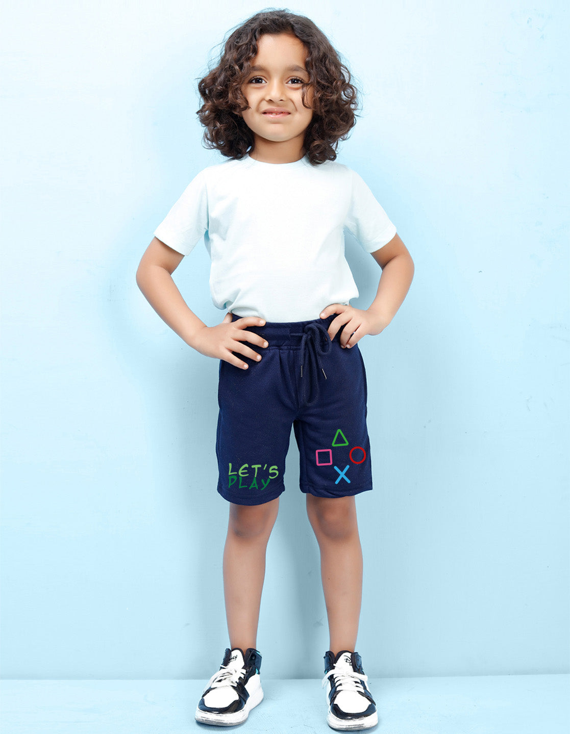 Nusyl Boys Navy Blue Let's Play Text Printed Shorts