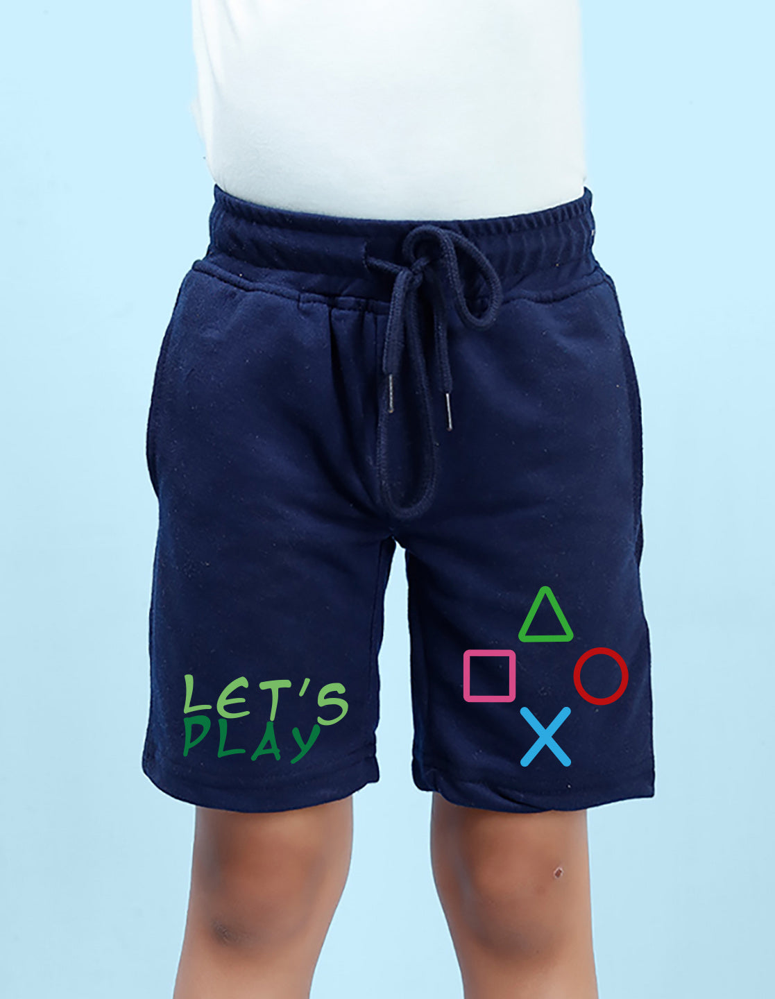Nusyl Boys Navy Blue Let's Play Text Printed Shorts