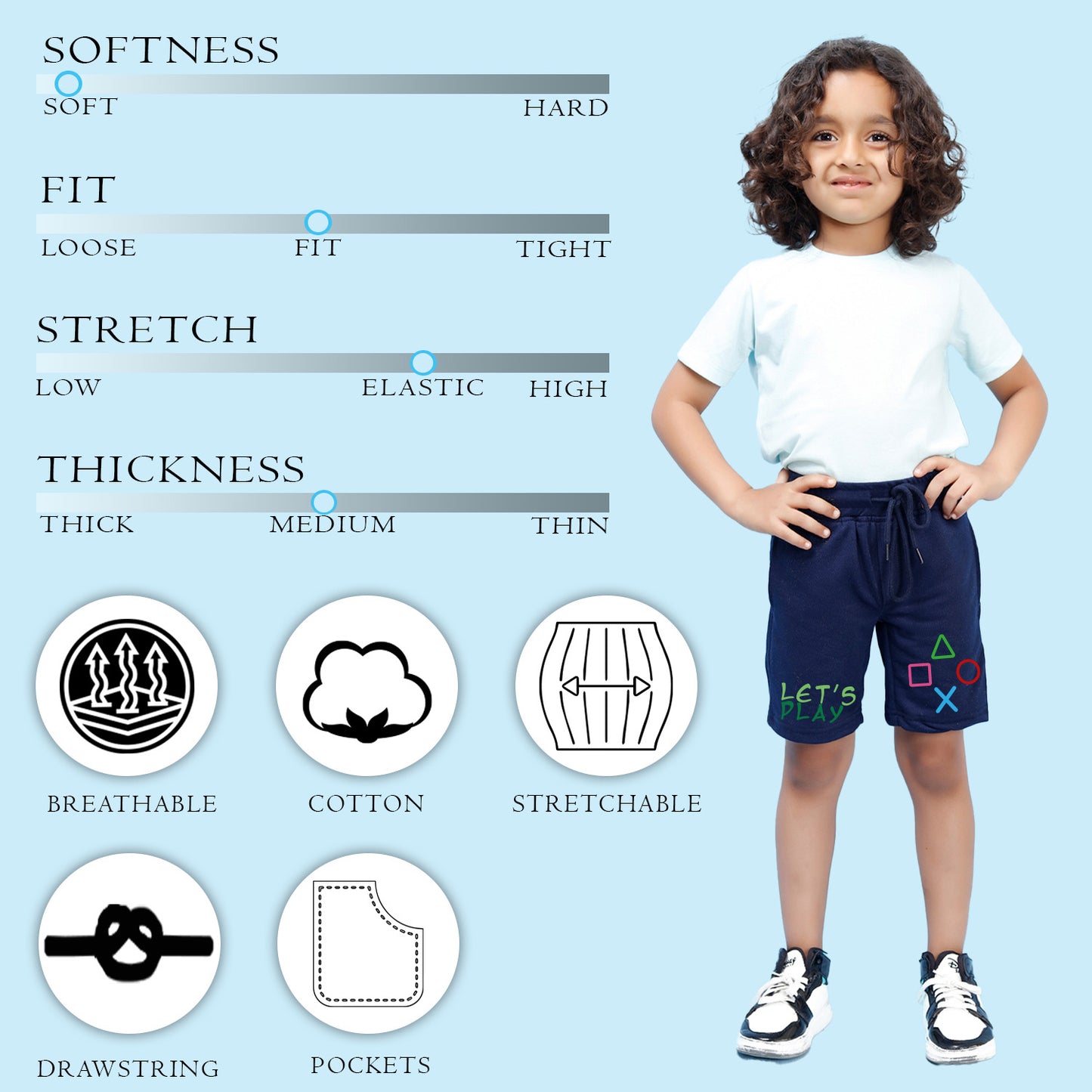 Nusyl Boys Navy Blue Let's Play Text Printed Shorts