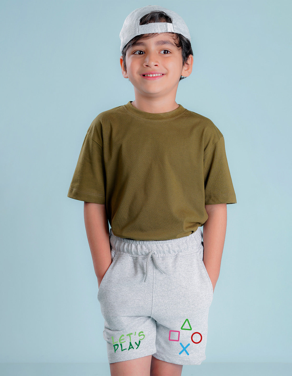 Nusyl Boys Grey Let's Play Text Printed Shorts