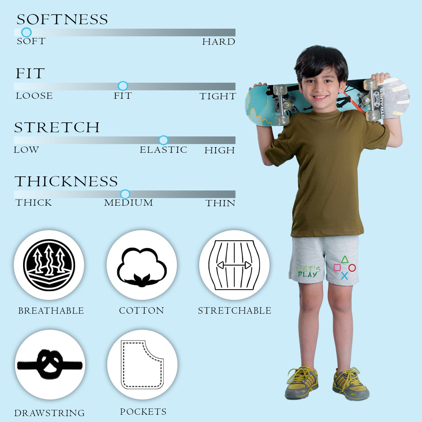 Nusyl Boys Grey Let's Play Text Printed Shorts