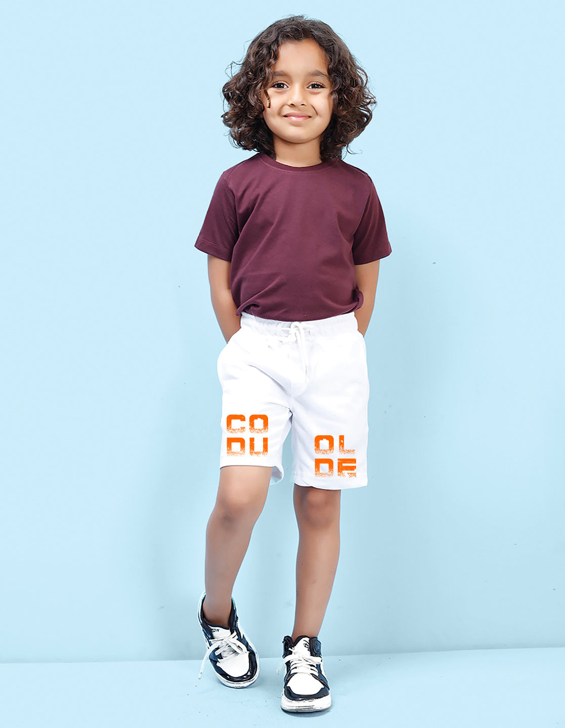 Nusyl Boys White Cool Dude Text Printed Shorts
