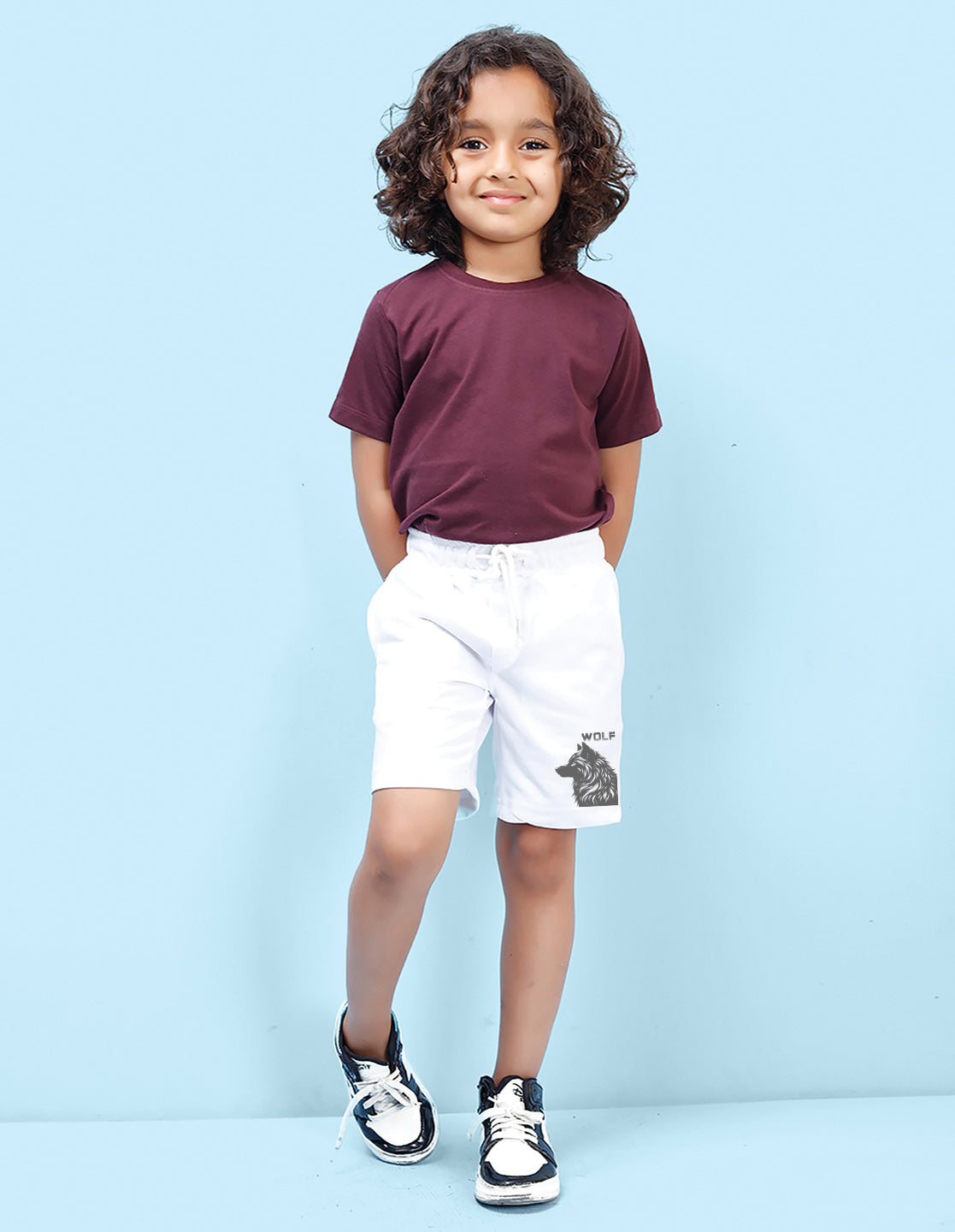 Nusyl Boys White Wolf Printed Shorts