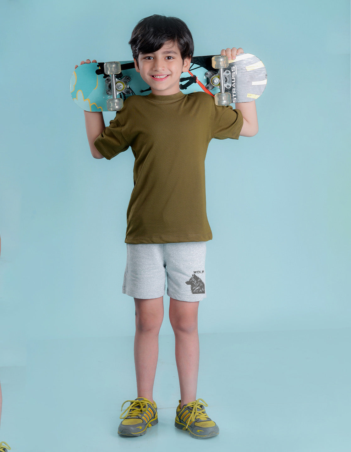 Nusyl Boys Grey Wolf Printed Shorts