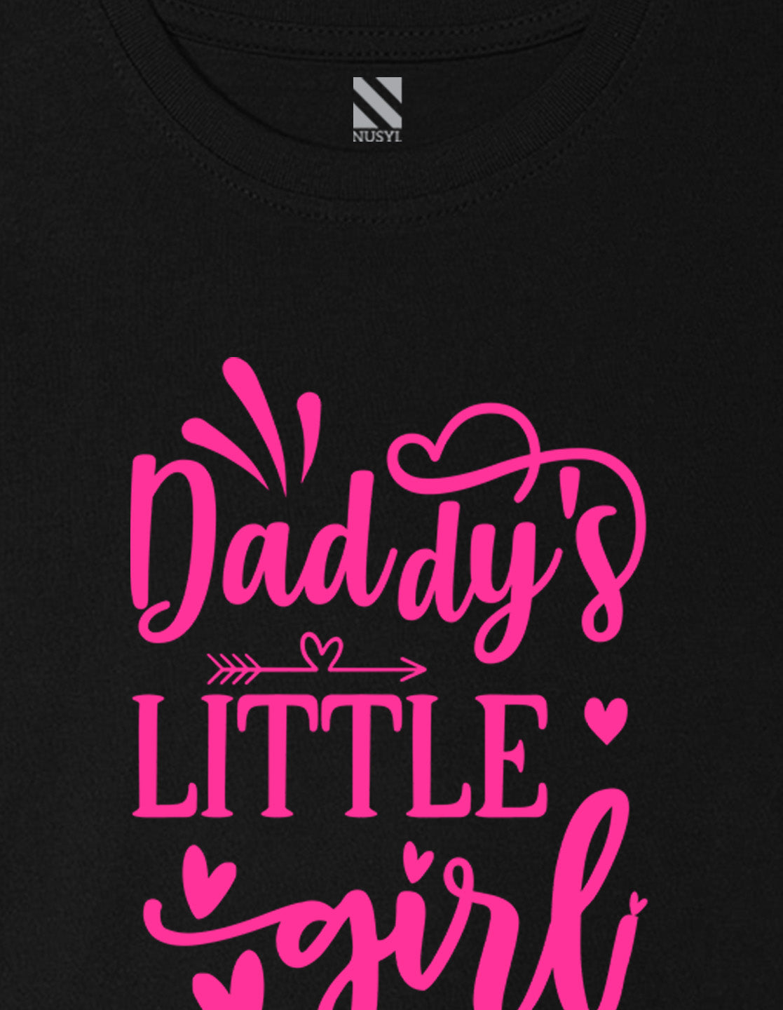 Nusyl Girl's Black Daddy Little Girl Text Printed Cotton blend Half Sleeve Drop Shoulder Oversized T-Shirt