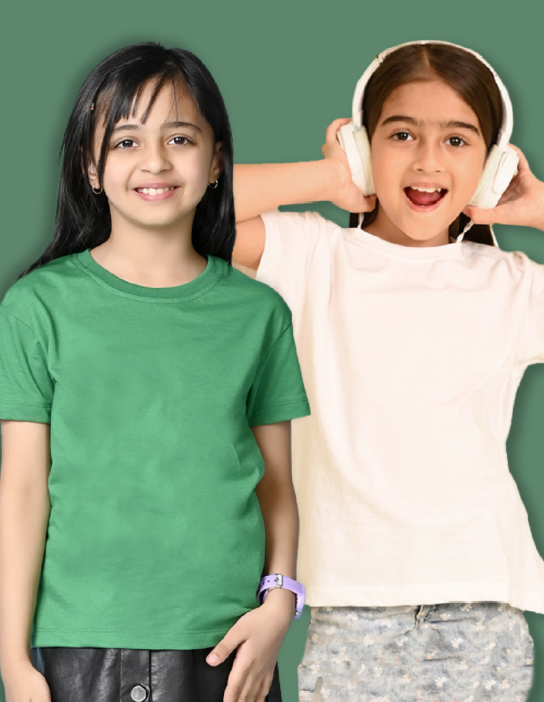 NUSYL Girls Solid Cotton Blend Round Neck Oversized T-Shirt - Pack of 2