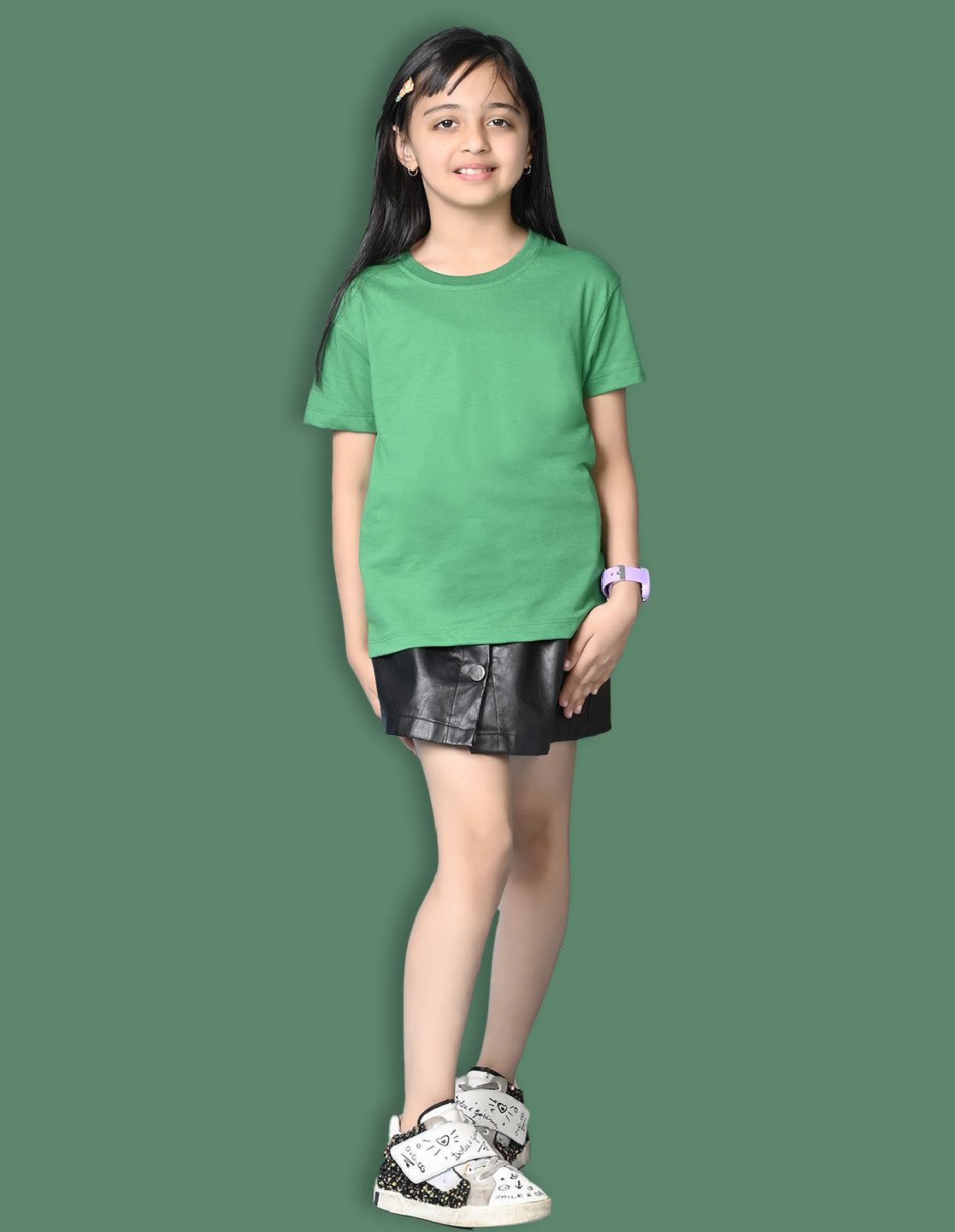 NUSYL Girls Solid Cotton Blend Round Neck Oversized T-Shirt - Pack of 2