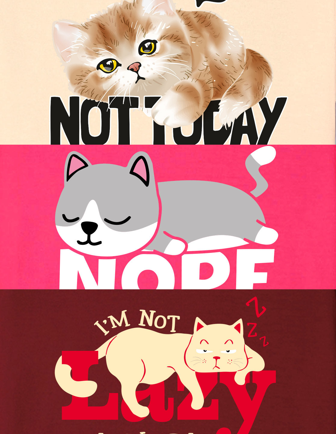NUSYL Girls Cat & Text Printed Cotton Blend Round Neck Oversized T-Shirt - Pack of 3
