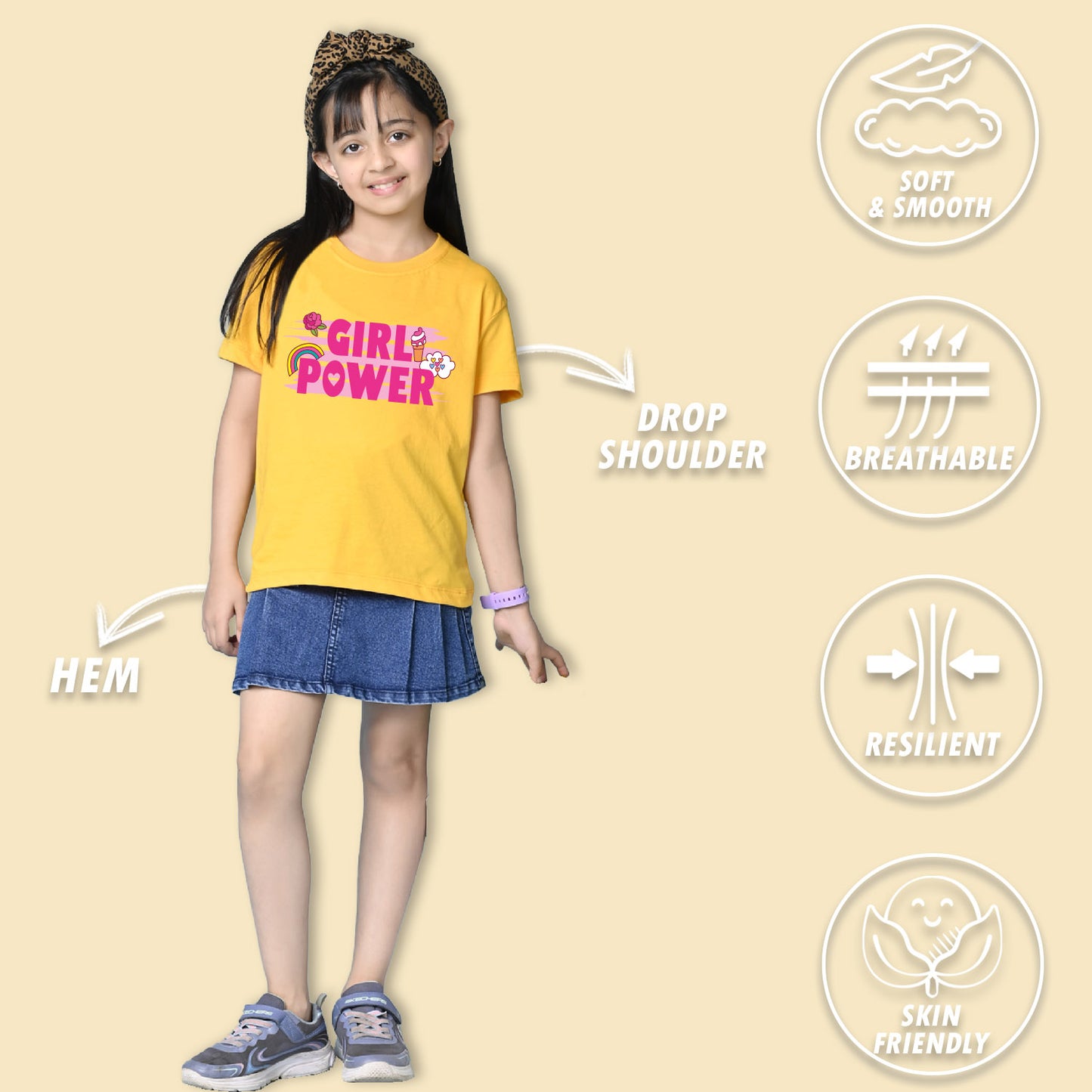 NUSYL Girls Butterfly & Text Printed Cotton Blend Round Neck Oversized T-Shirt - Pack of 3
