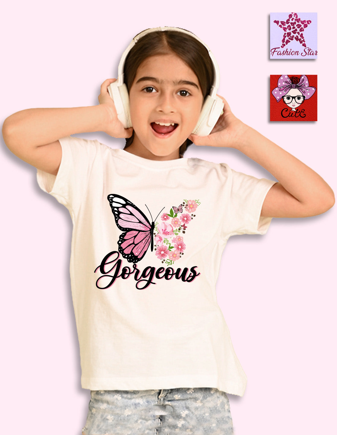 NUSYL Girls Cute Girl & Text Printed Cotton Blend Round Neck Oversized T-Shirt - Pack of 3