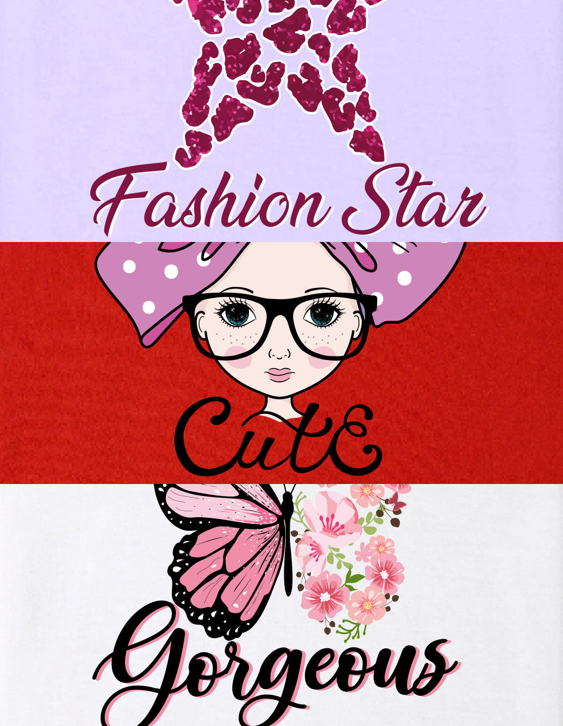 NUSYL Girls Cute Girl & Text Printed Cotton Blend Round Neck Oversized T-Shirt - Pack of 3
