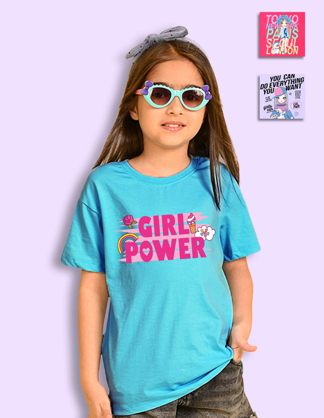 NUSYL Girls Text Printed Cotton Blend Round Neck Oversized T-Shirt - Pack of 3