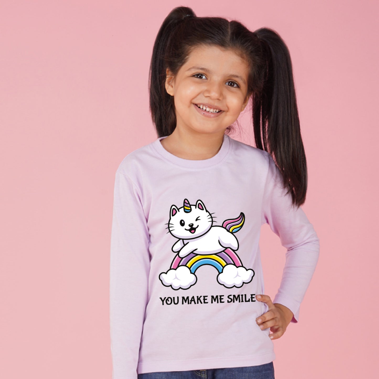 Nusyl Girls Purple Rainbow Printed Full sleeve T-Shirt