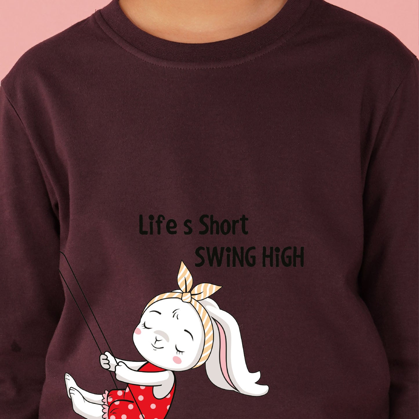 Nusyl Girls Maroon Text & girl Printed Full sleeve T-Shirt