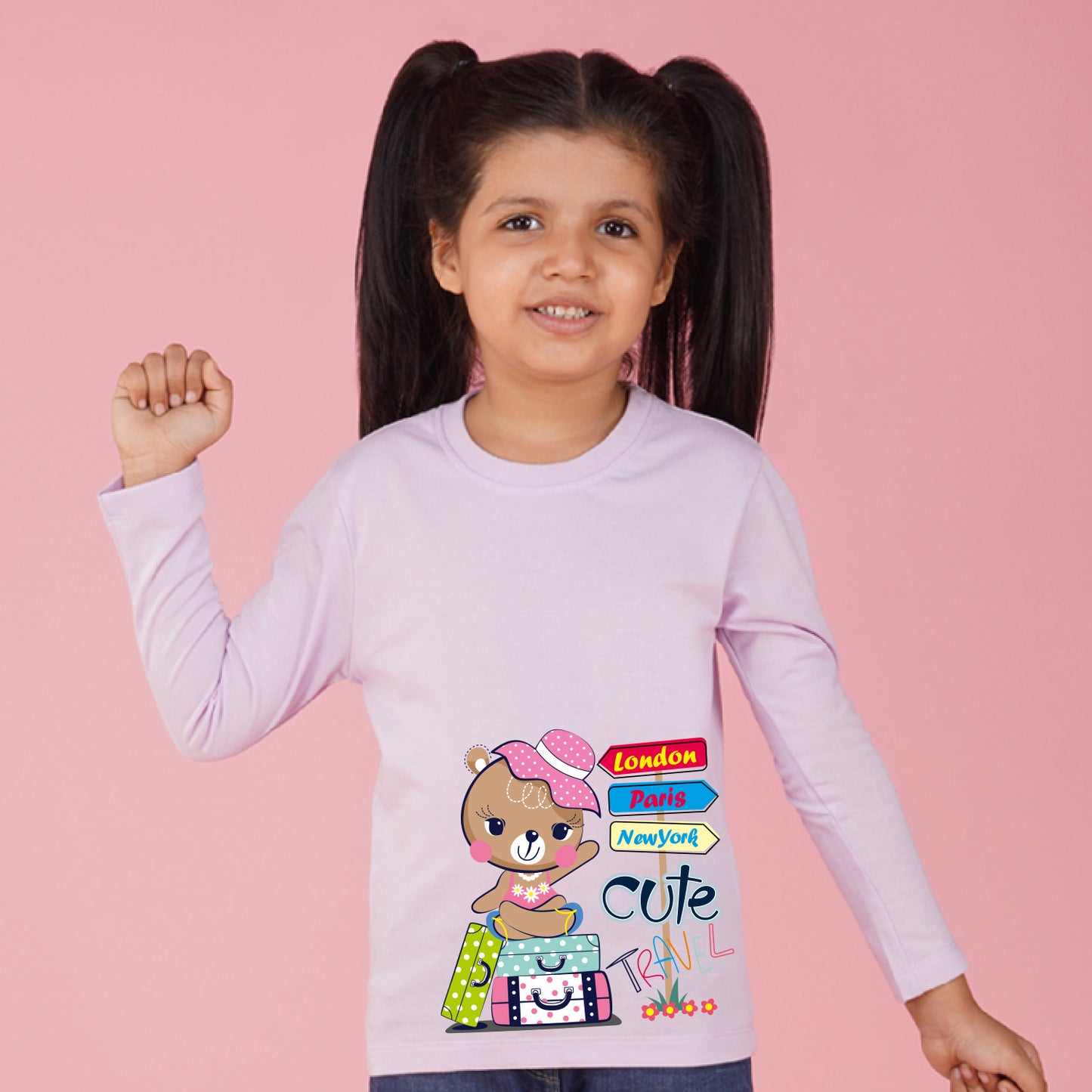 Nusyl Girls Purple Teddy Printed Full sleeve T-Shirt