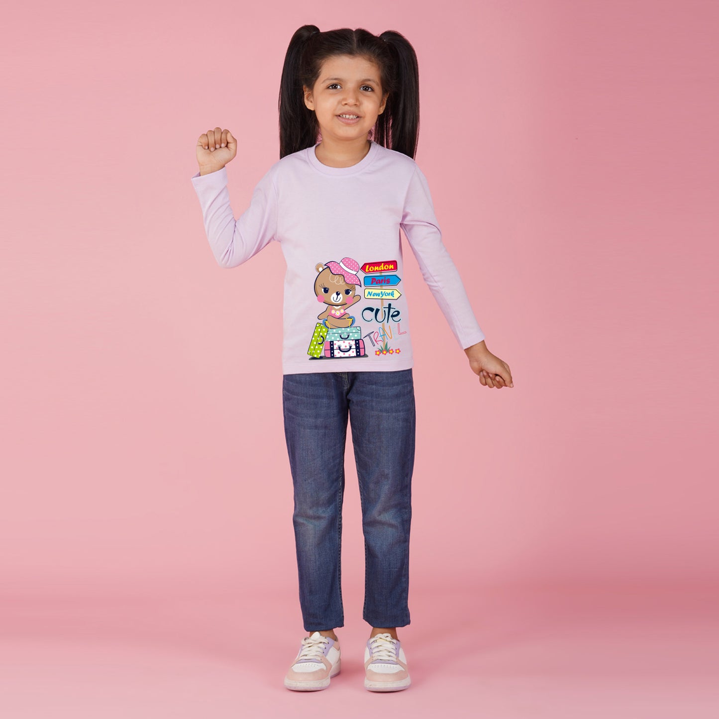 Nusyl Girls Purple Teddy Printed Full sleeve T-Shirt