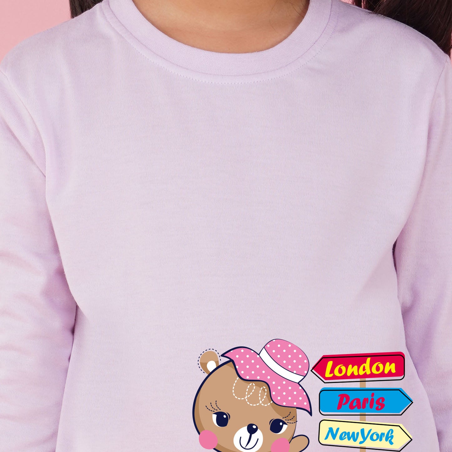 Nusyl Girls Purple Teddy Printed Full sleeve T-Shirt