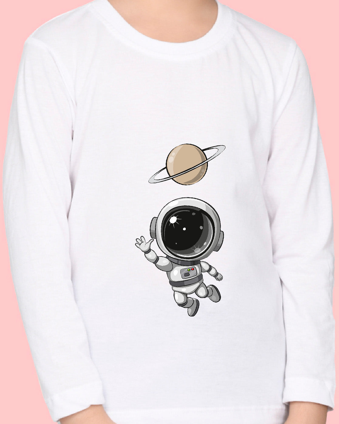 Nusyl Girls White Astronaut Printed Full Sleeve T-shirt