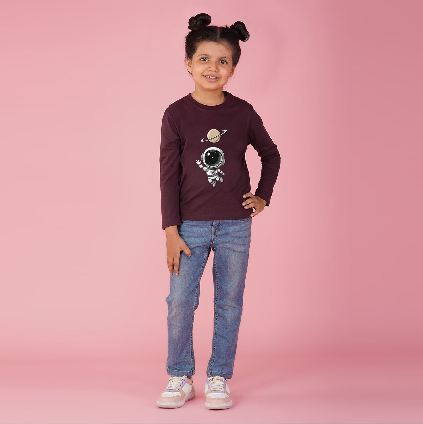 Nusyl Girls maroon space Printed T-Shirt