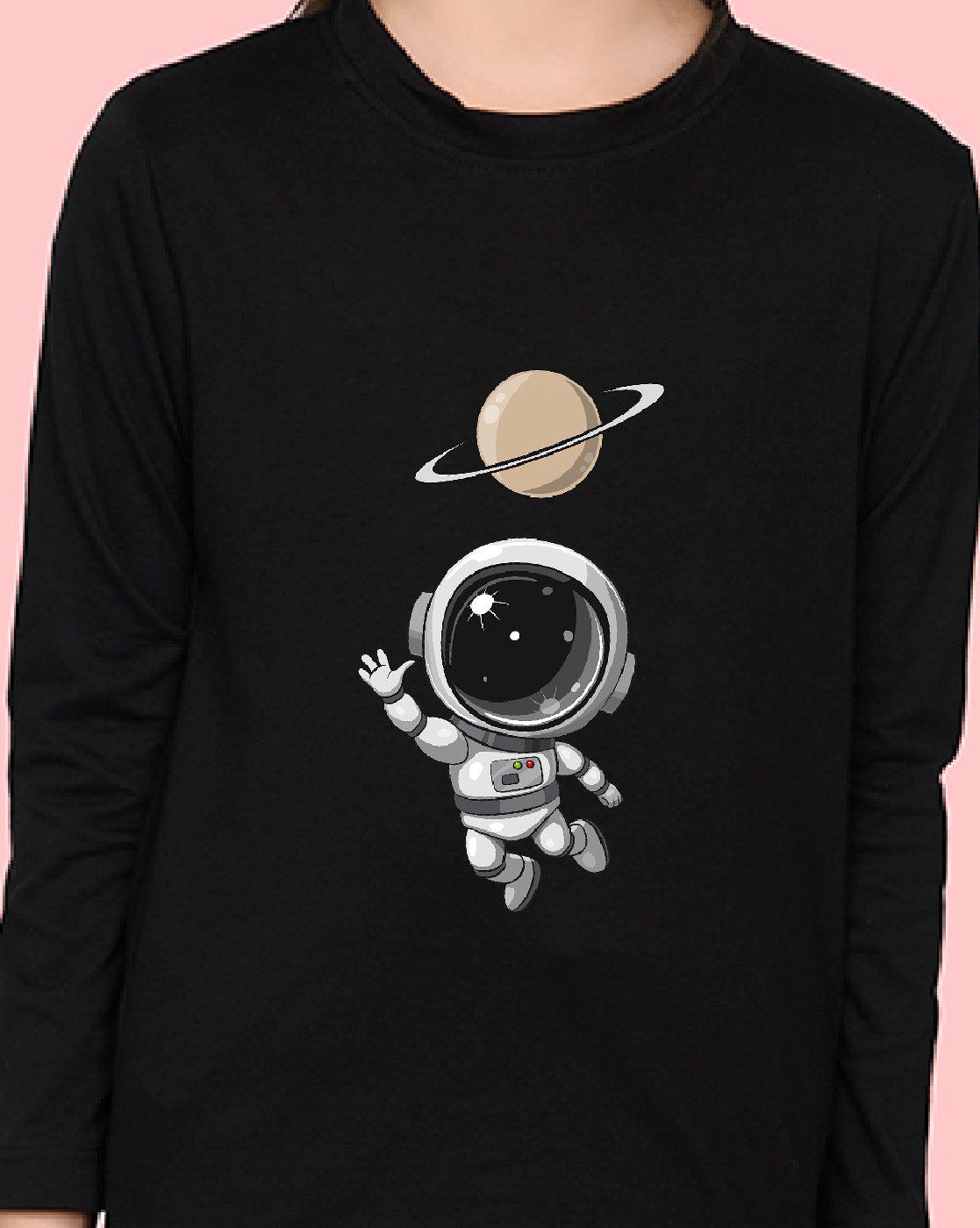 Nusyl Girls Black Astronaut Printed Full Sleeve T-shirt