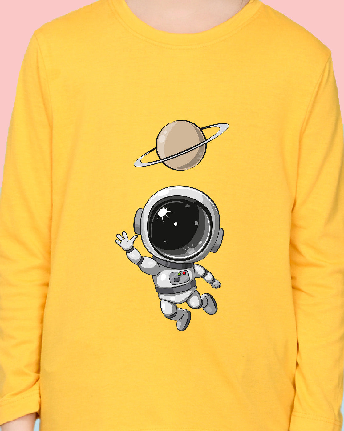 Nusyl Girls Yellow Astronaut Printed Full Sleeve T-shirt