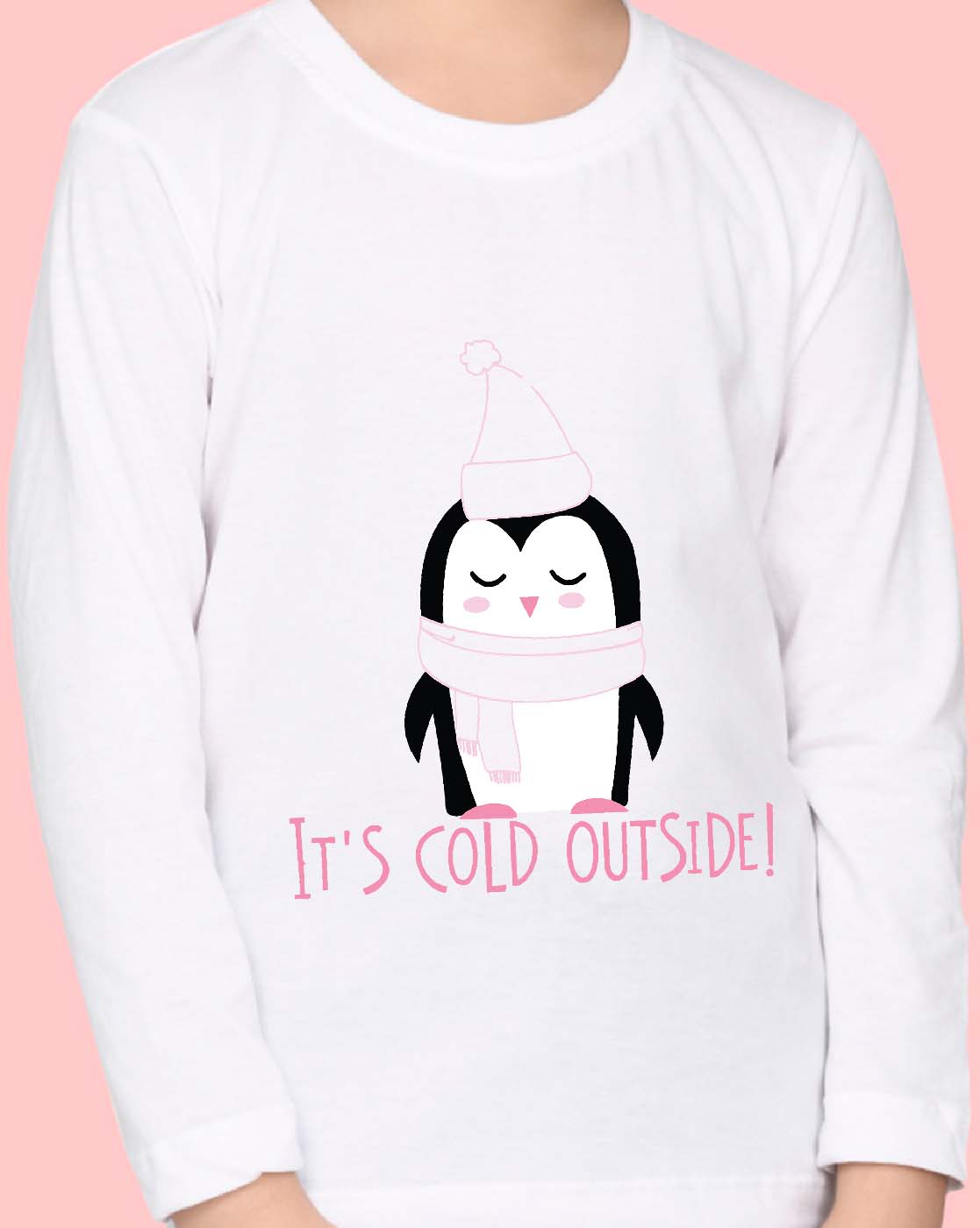 Nusyl Girls White Penguin Printed Full Sleeve T-shirt