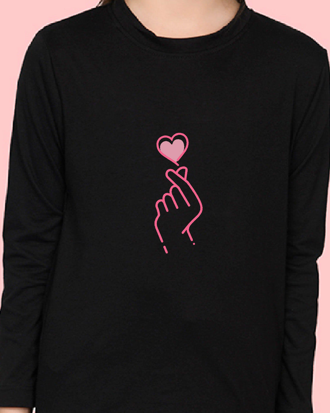Nusyl Girls Black Heart Printed Full Sleeve T-shirt