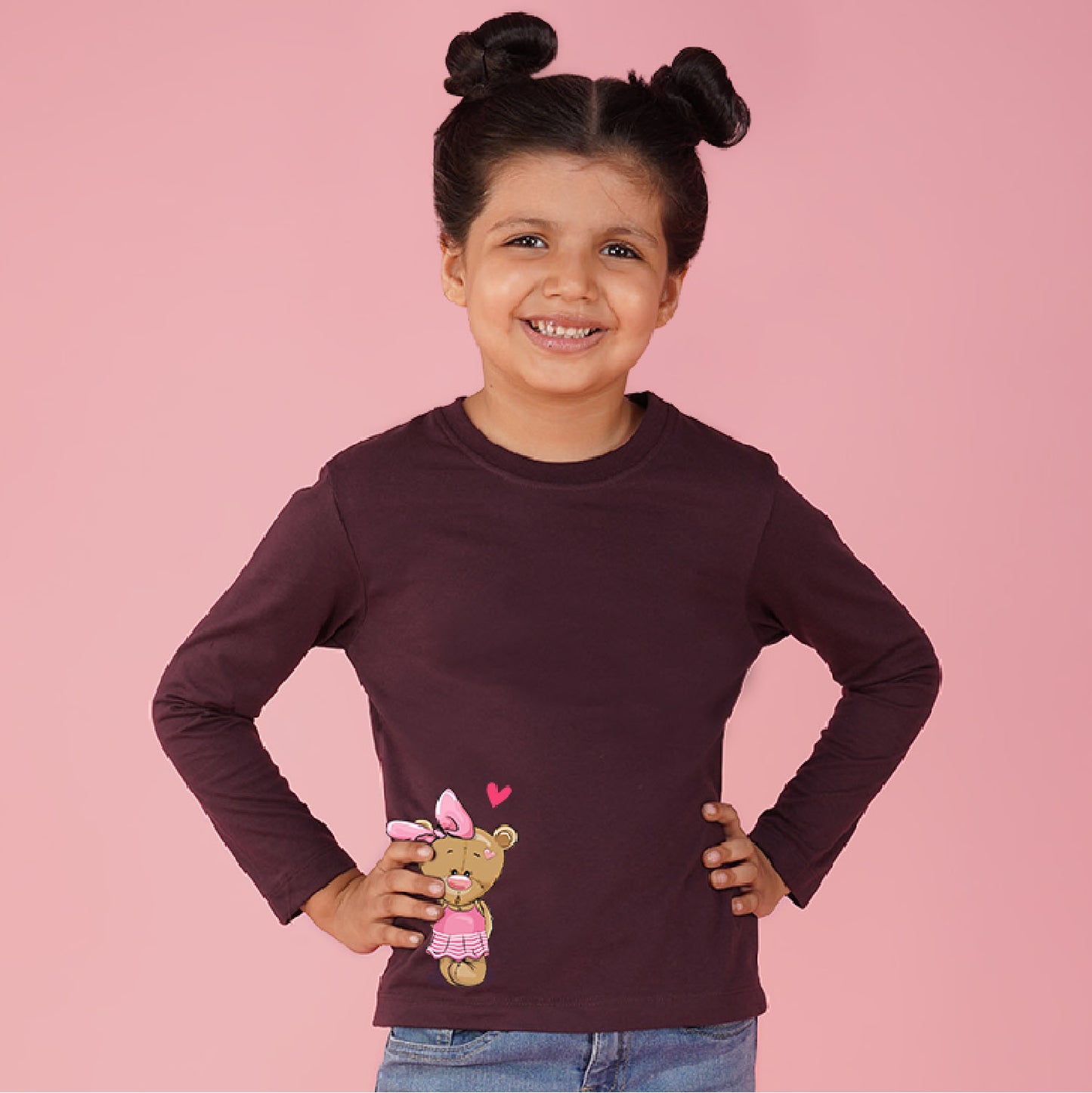 Nusyl Girls maroon Teddy Bear Printed T-Shirt