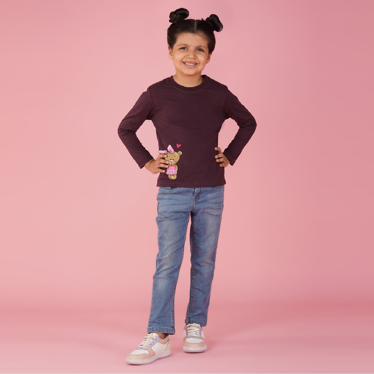 Nusyl Girls maroon Teddy Bear Printed T-Shirt