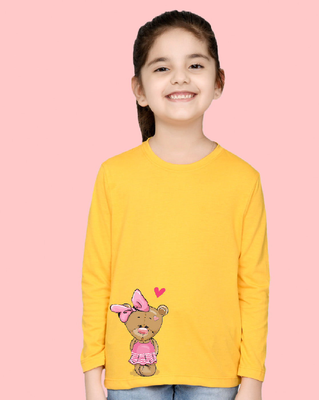 Nusyl Girls Yellow Teddy Bear printed Full Sleeve T-shirt