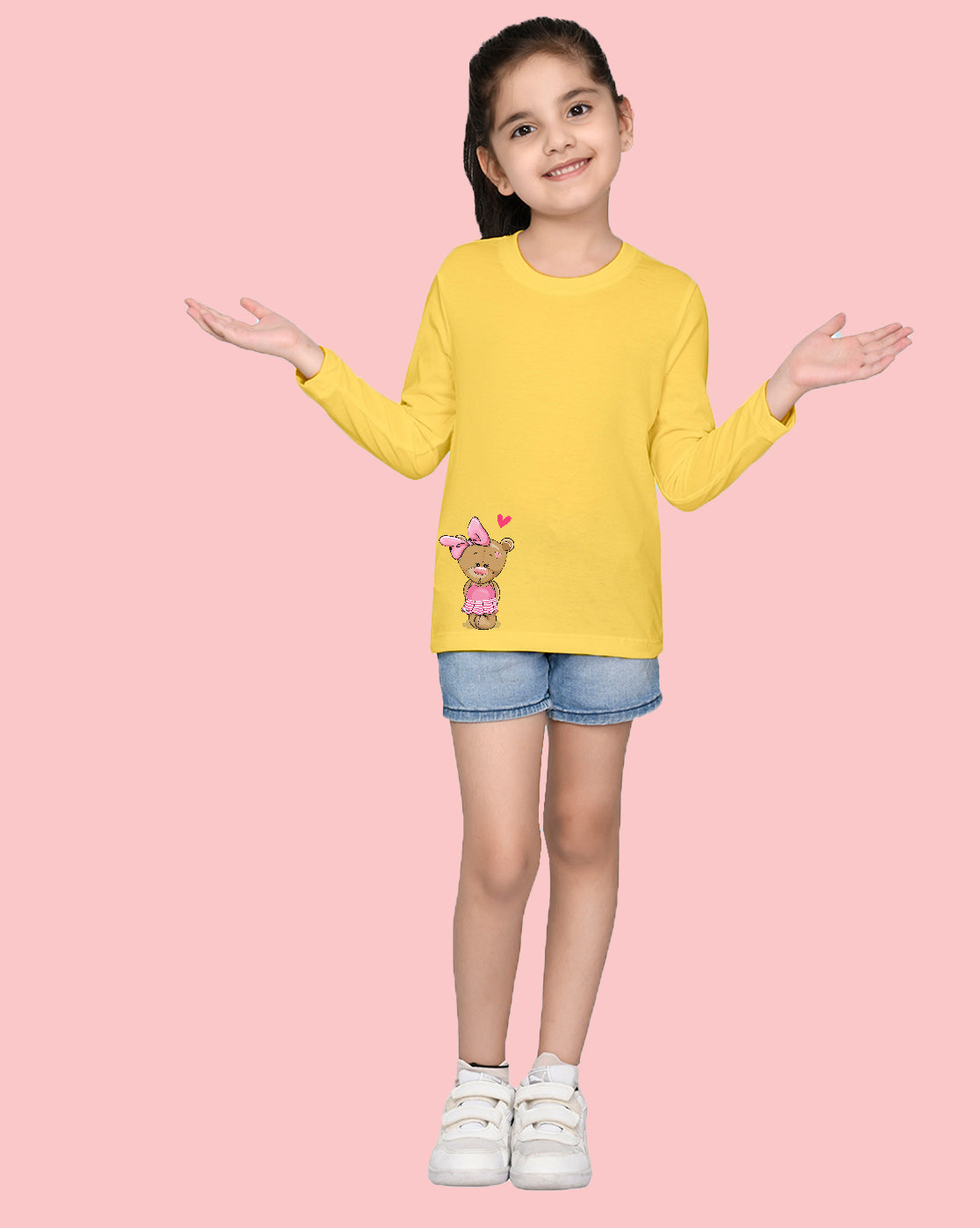 Nusyl Girls Yellow Teddy Bear printed Full Sleeve T-shirt