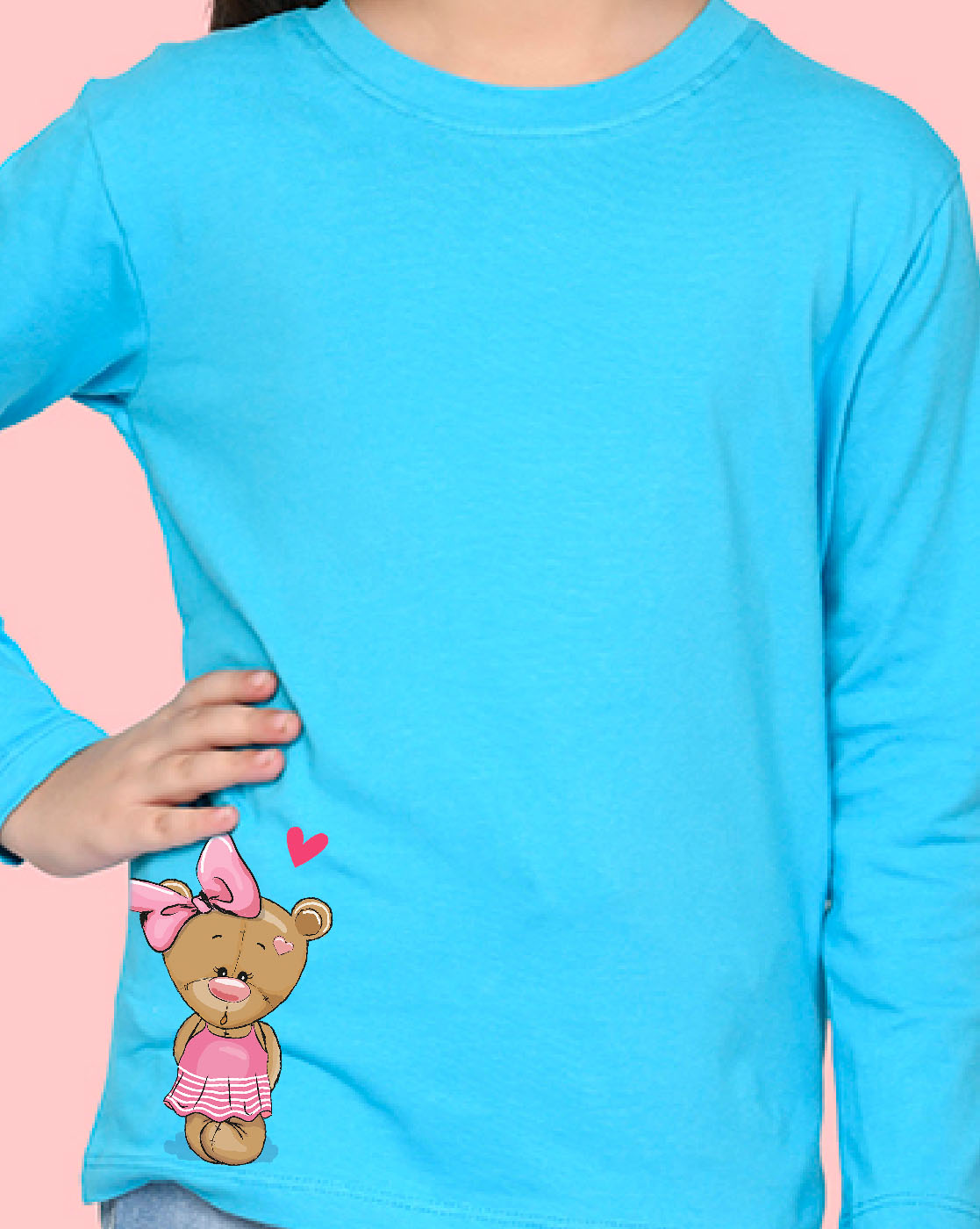 Nusyl Girls Sky Blue Teddy Bear printed Full Sleeve T-shirt