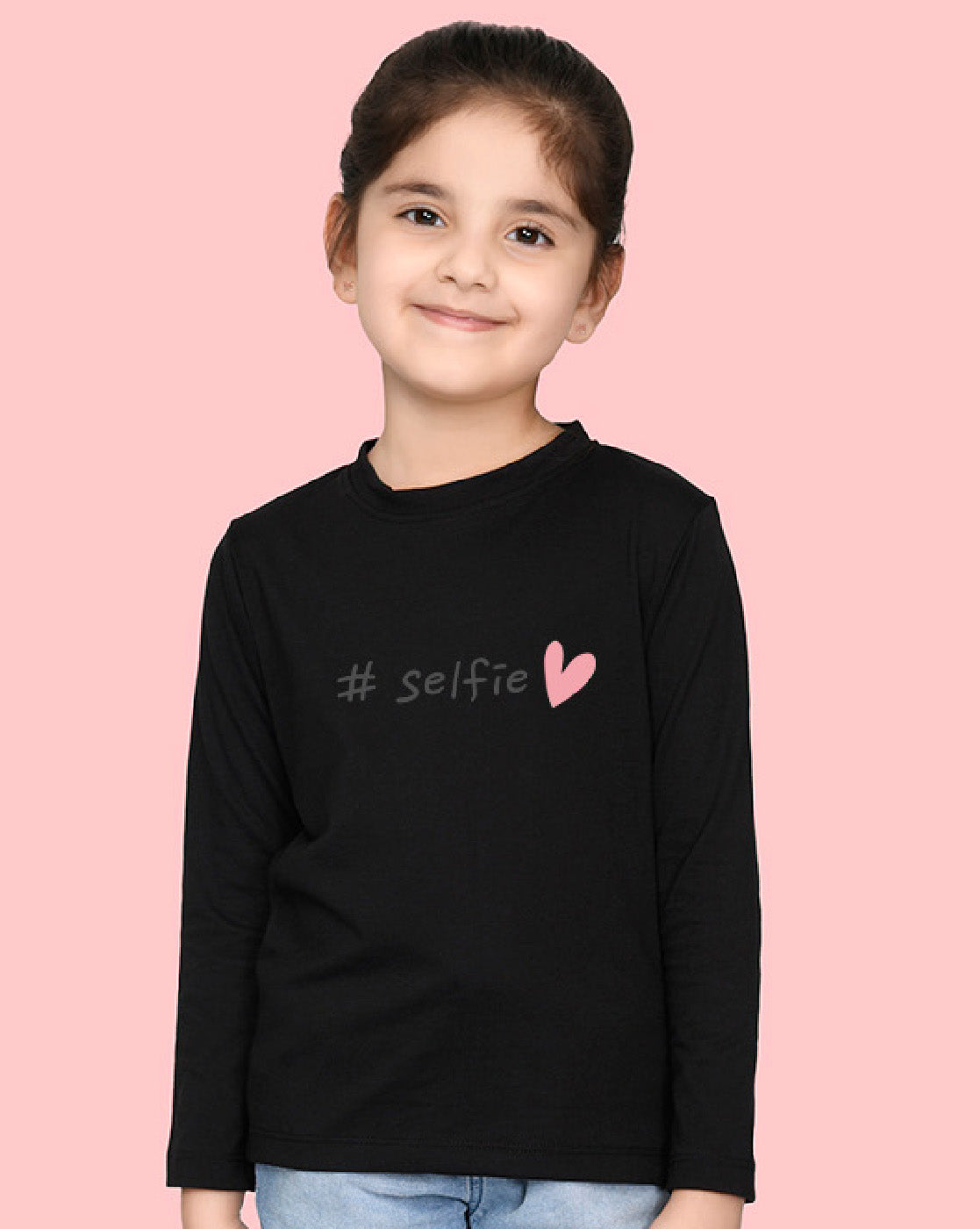 Nusyl Girls Black Selfie Printed Full Sleeve T-shirt