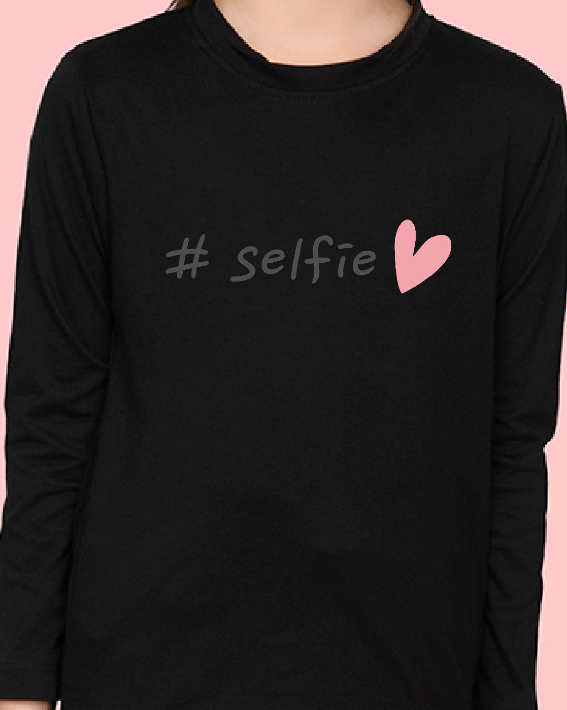 Nusyl Girls Black Selfie Printed Full Sleeve T-shirt