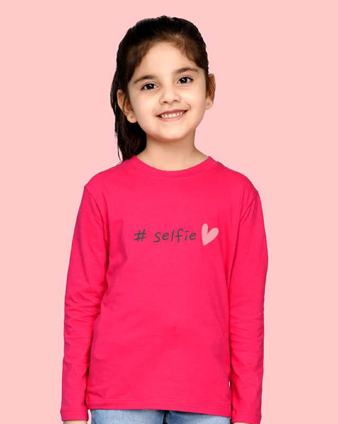 Nusyl Girls Hot Pink Selfie Printed Full Sleeve T-shirt