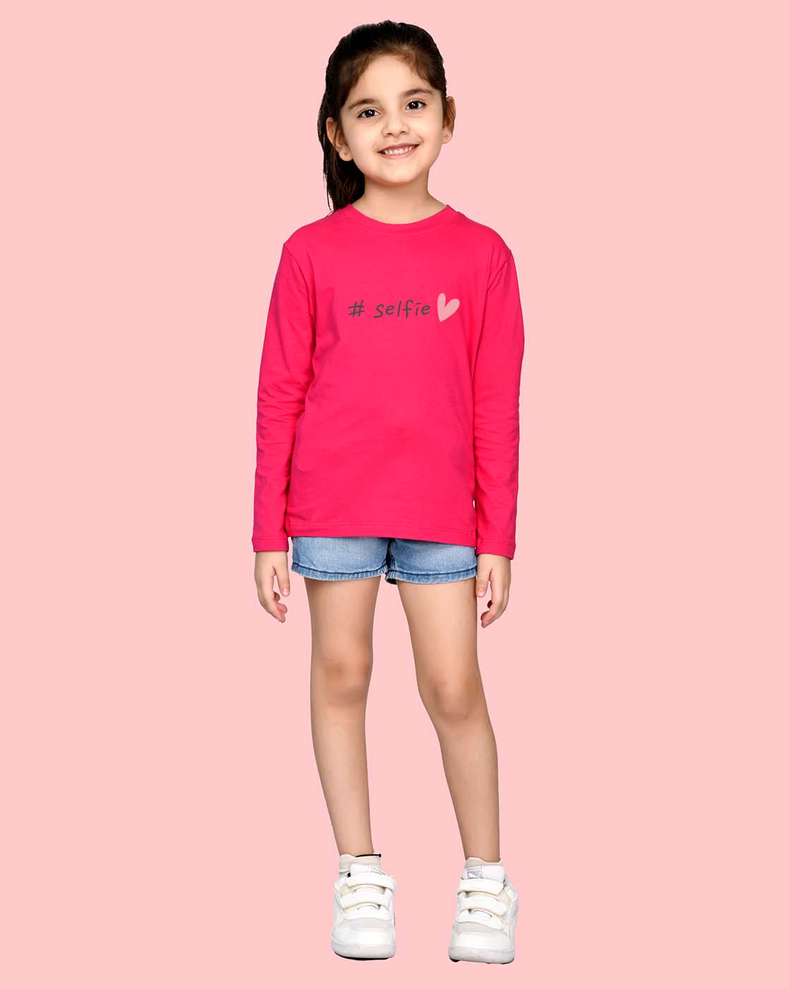 Nusyl Girls Hot Pink Selfie Printed Full Sleeve T-shirt