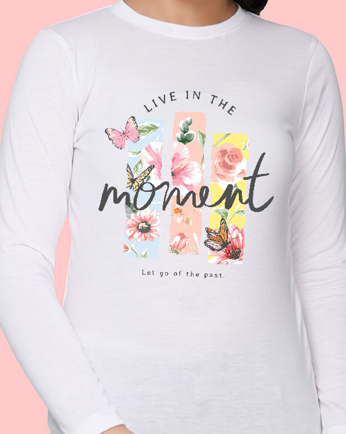 Nusyl Girls White Flower Pinted Full Sleeve T-shirt