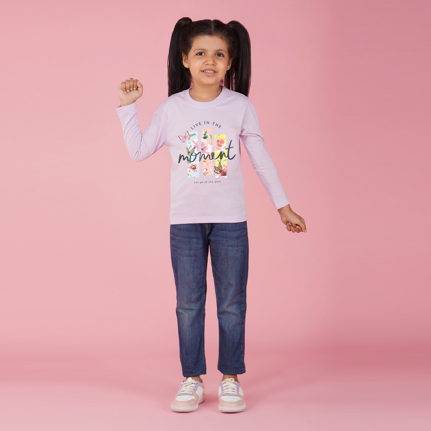 Nusyl Girls Purple Flower & Text Printed T-Shirt