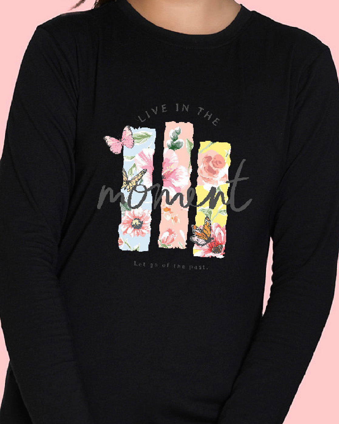 Nusyl Girls Black Flower Pinted Full Sleeve T-shirt