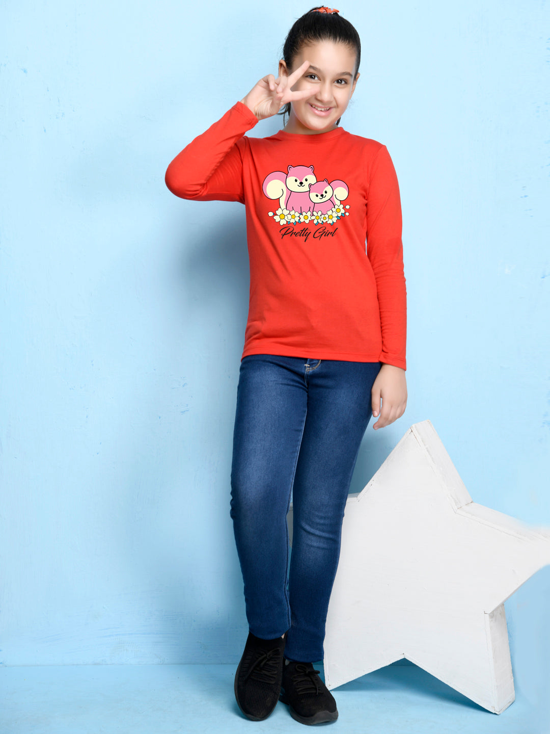 Red Animal Printed Girls T-shirt