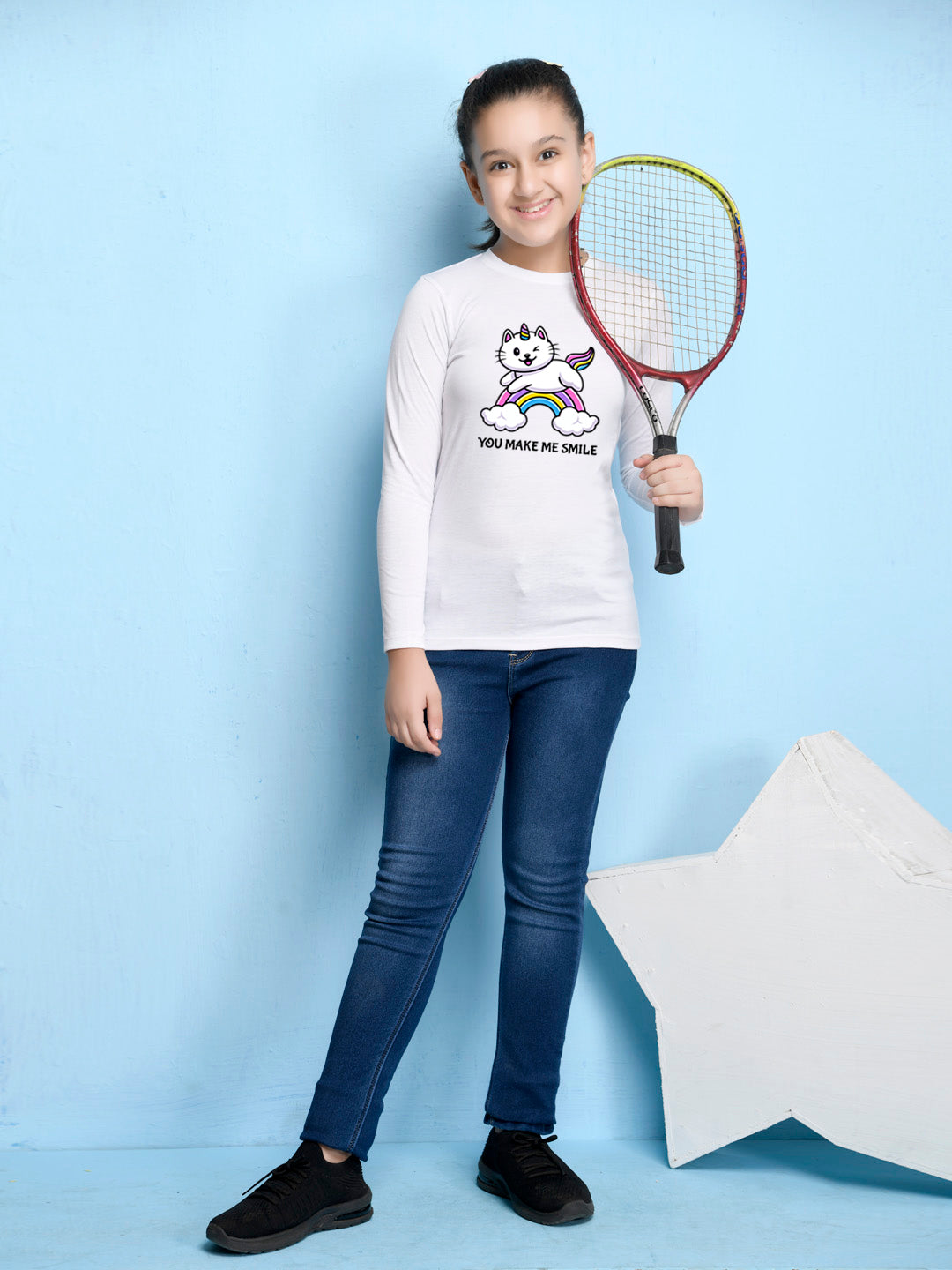 White Animal Printed Girls T-shirt