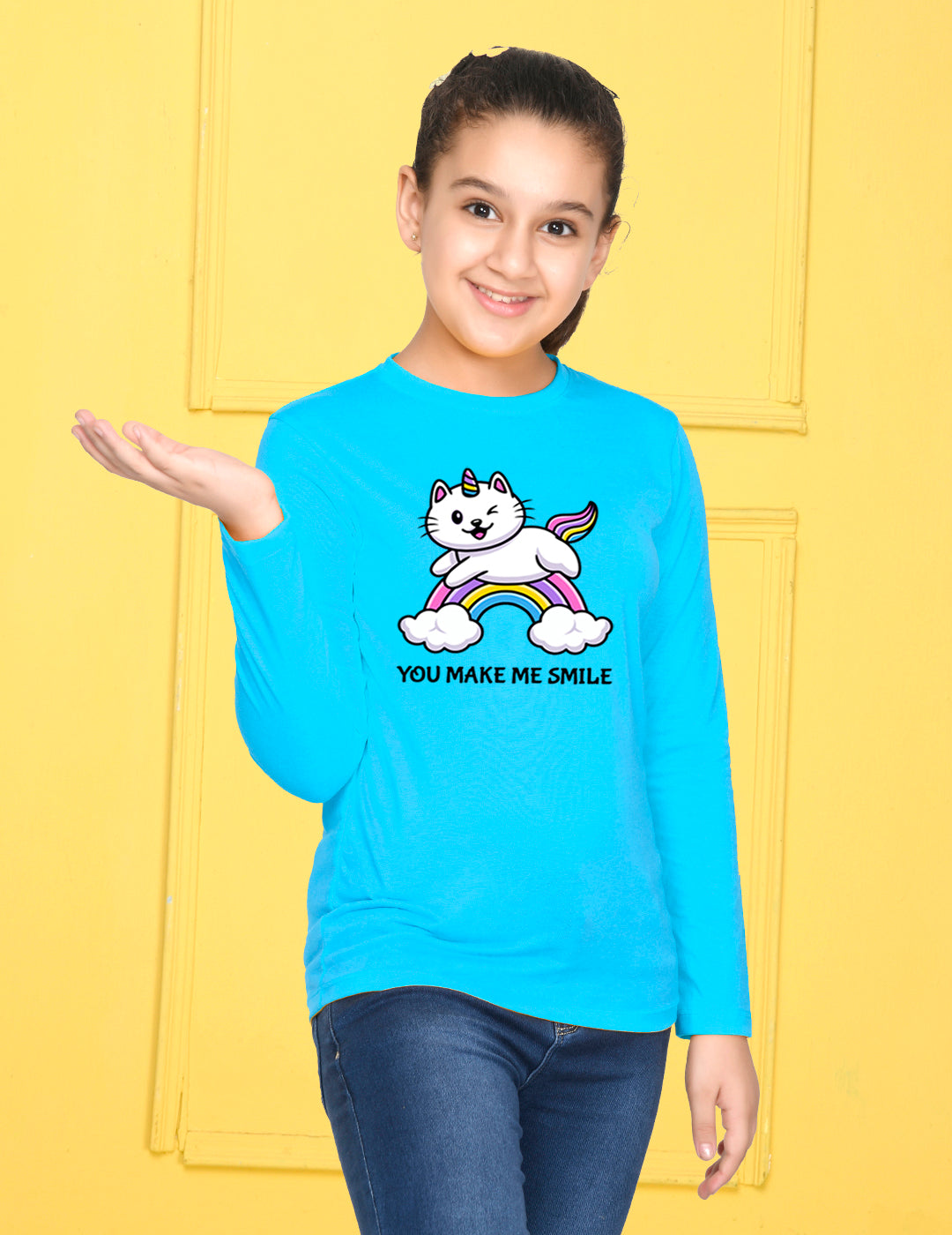 Sky Blue Animal Printed Girls T-shirt