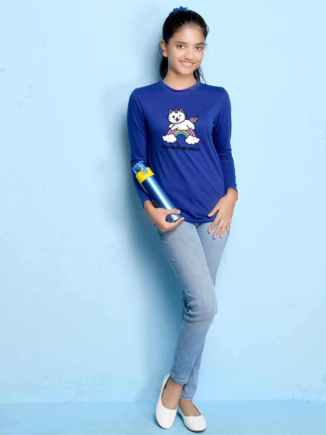 Royal Blue Animal Printed Girls T-shirt