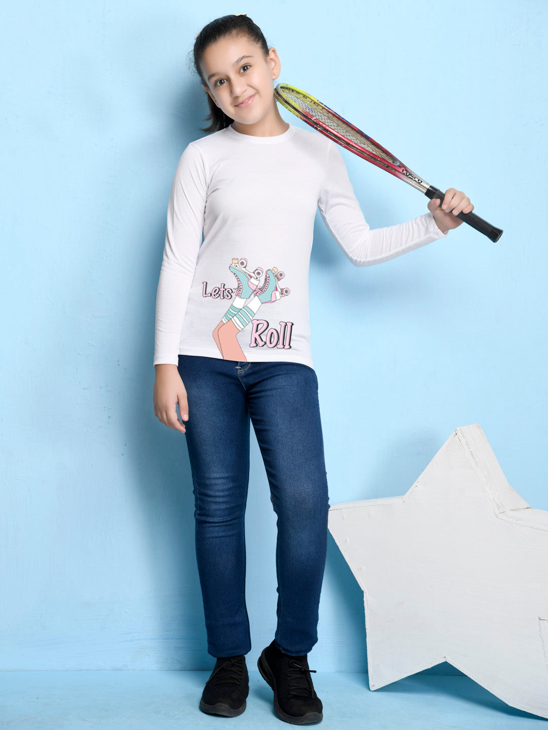 White Cartoon Printed Girls T-shirt